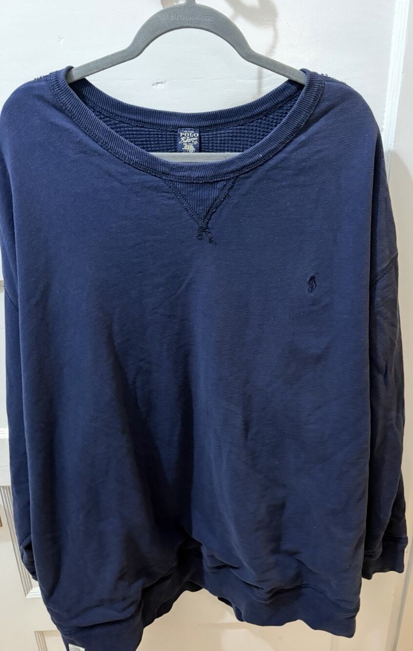 H24 Polo Ralph Lauren Sportsman Thermal Lined Crewneck Swtshirt Navy 4XB Vintage